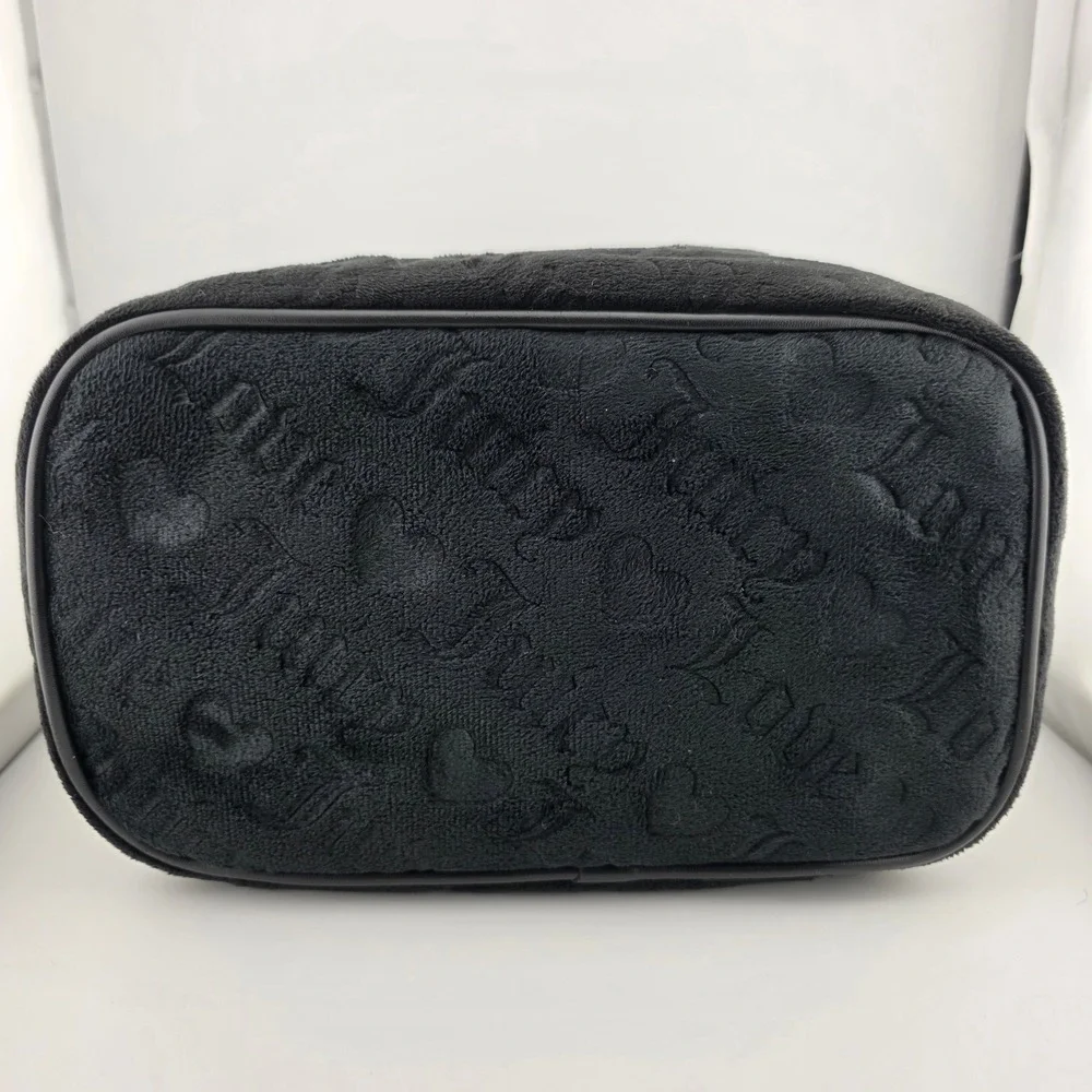 Juicy Couture Black Velour Cosmetic Makeup Bag Zipper Top Handle‎ AS IS